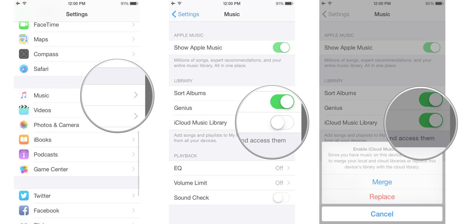 How to turn off icloud music library
